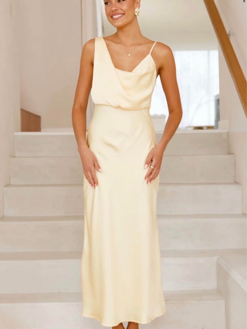 BILLY J Elegant Cream Satin Slip Dress with Cowl Neck